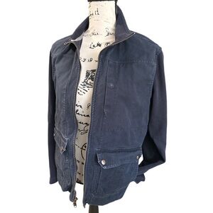 Banana Republic Navy Blue Utility Chore Jacket Sz M Elbow Patches Distressed